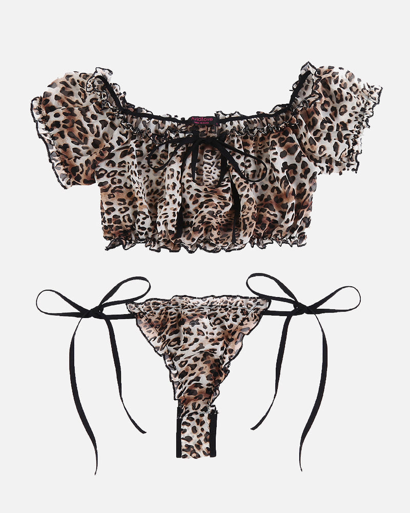 Leopard Ruffle BH und Panty Set