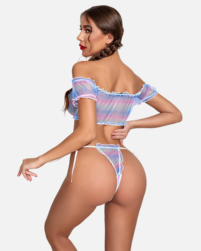 2 Packungen Mesh Ruffle BH und Panty Set