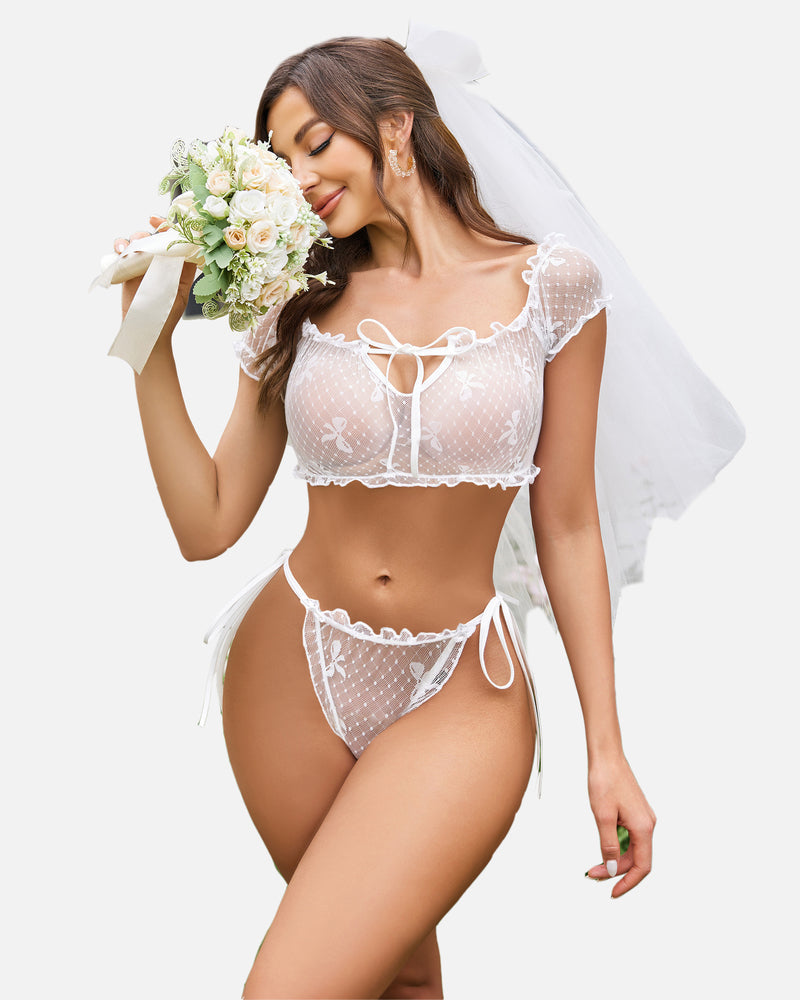 2 Packungen Mesh Ruffle BH und Panty Set