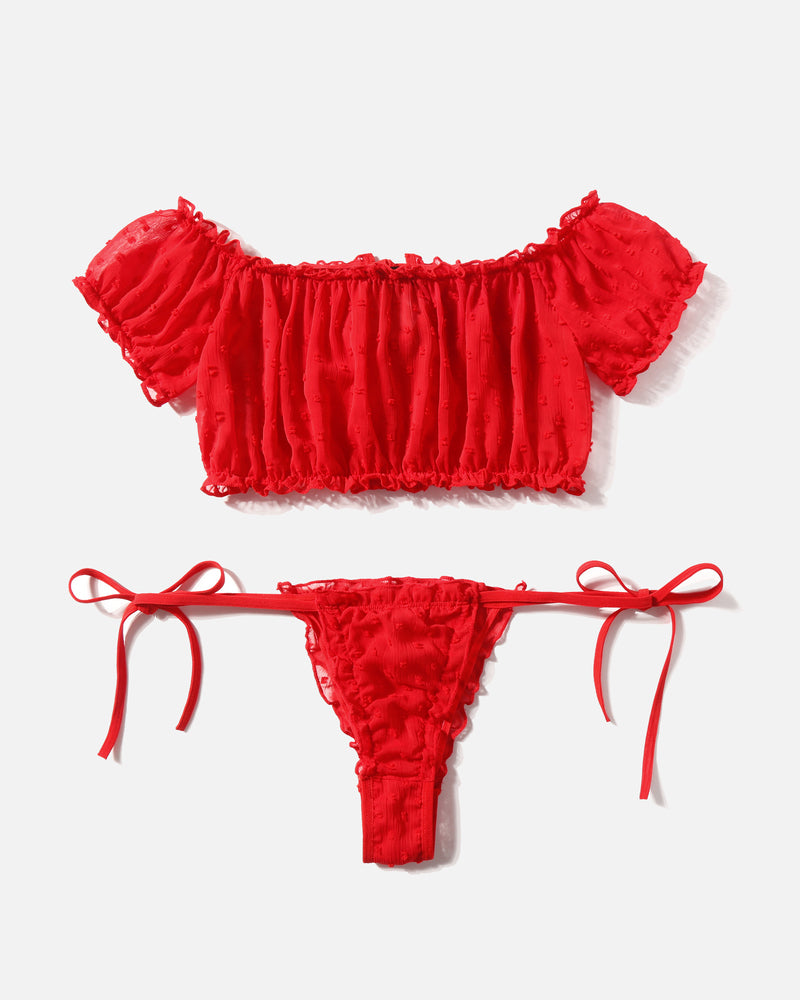 2 Packungen Mesh Ruffle BH und Panty Set