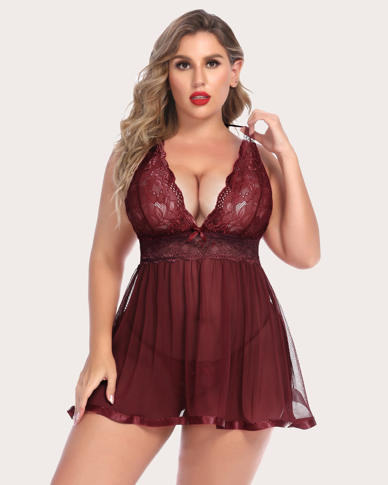 Plus Size Durchsichtige Spitze Mesh Babydoll