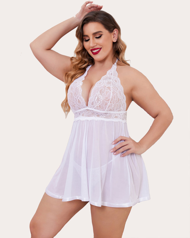 Plus Size Durchsichtige Spitze Mesh Babydoll
