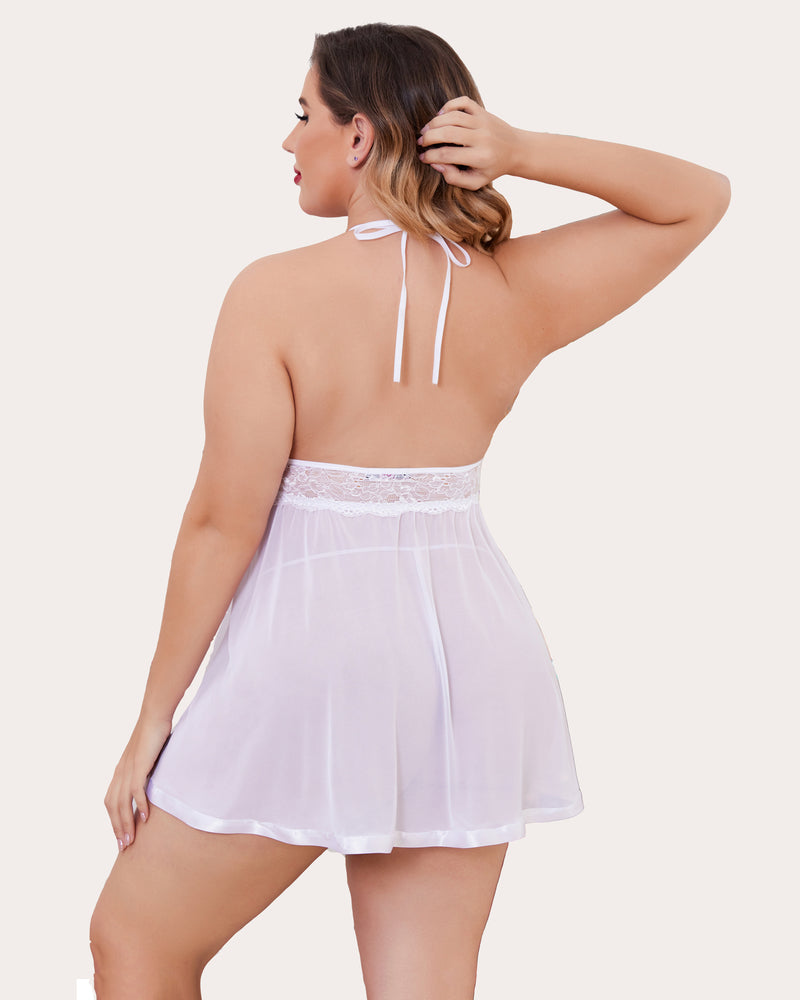 Plus Size Durchsichtige Spitze Mesh Babydoll