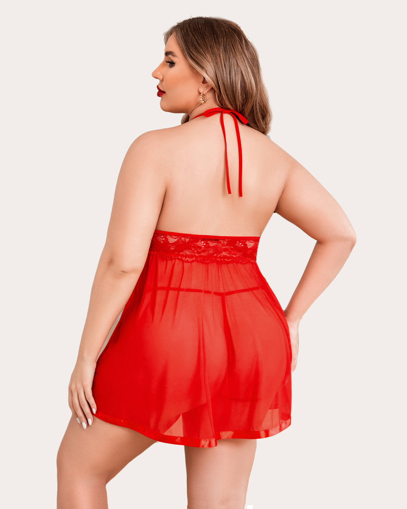 Plus Size Durchsichtige Spitze Mesh Babydoll