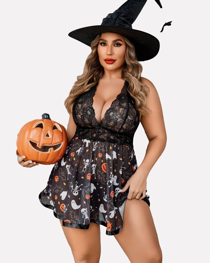 Plus Size Durchsichtige Spitze Mesh Babydoll