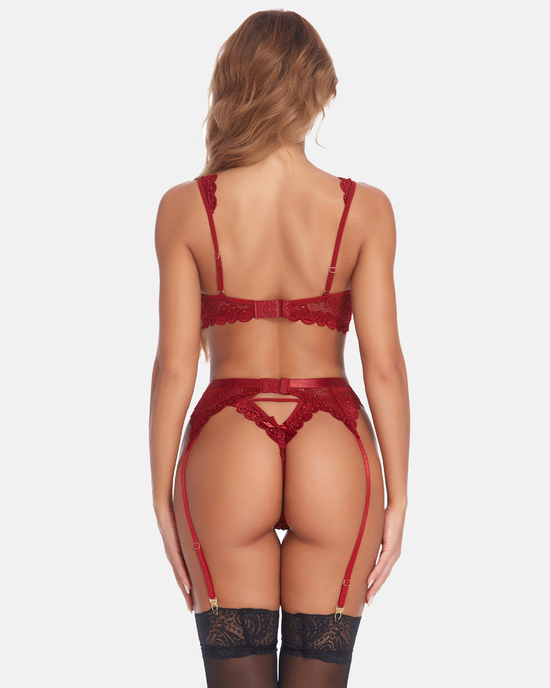 Spitze Strumpfband Dessous Set mit Push Up