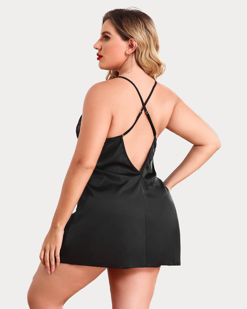 Plus Size Satin Spitze Seite Schlitz Chemise