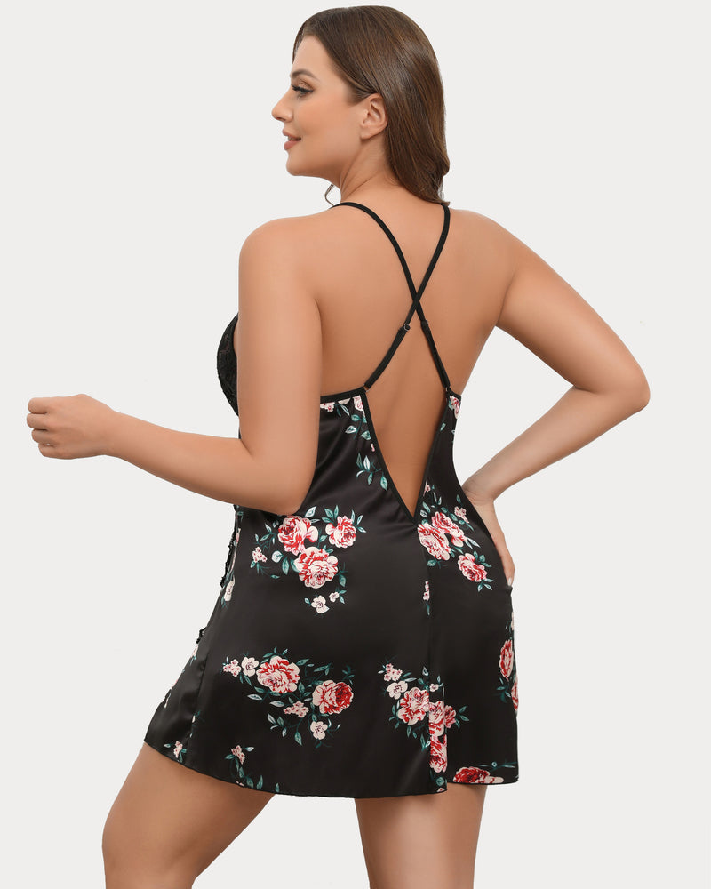 Plus Size Satin Spitze Seite Schlitz Chemise