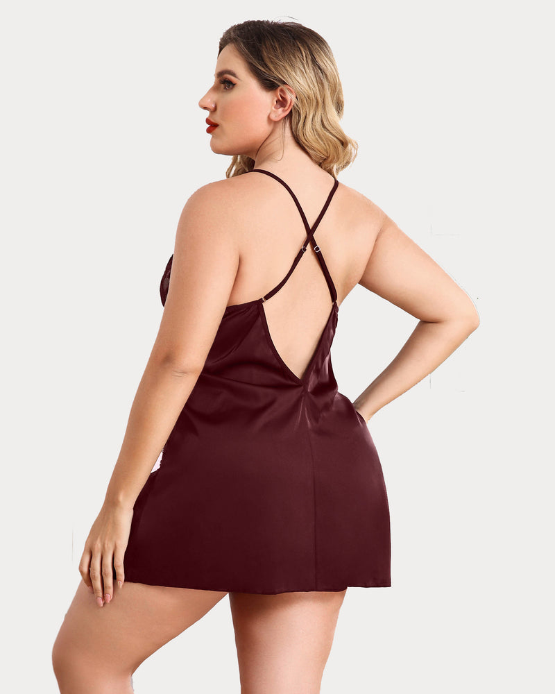 Plus Size Satin Spitze Seite Schlitz Chemise