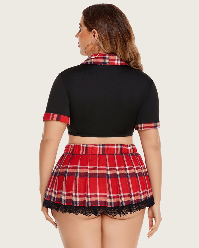 Plus Size Dessous mit Krawattenoberteil und Minirock