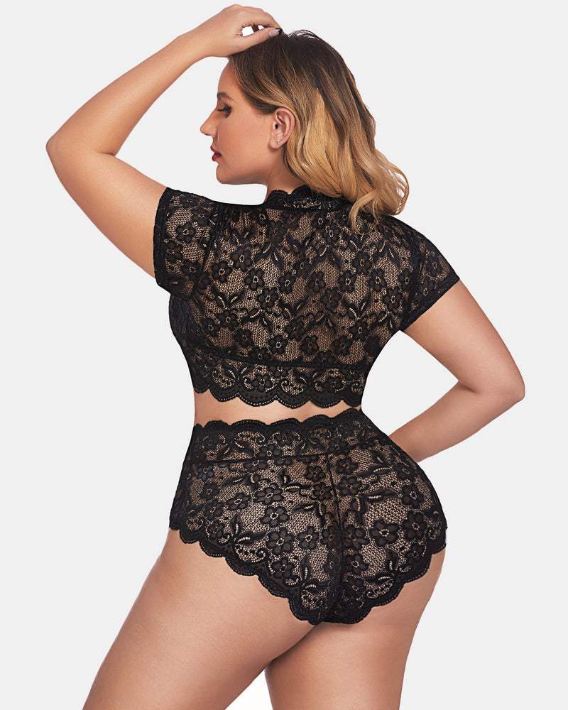 Plus Size Set mit floralem Spitzenbesatz