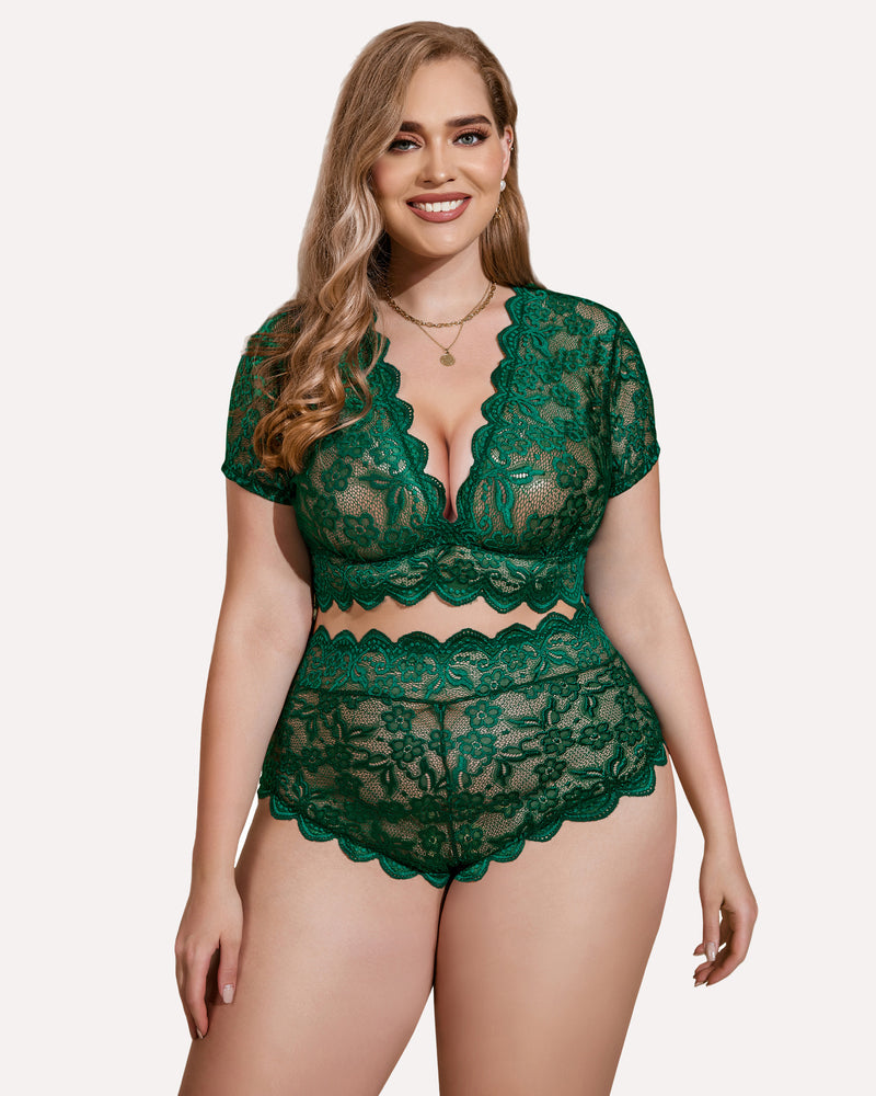 Plus Size Set mit floralem Spitzenbesatz
