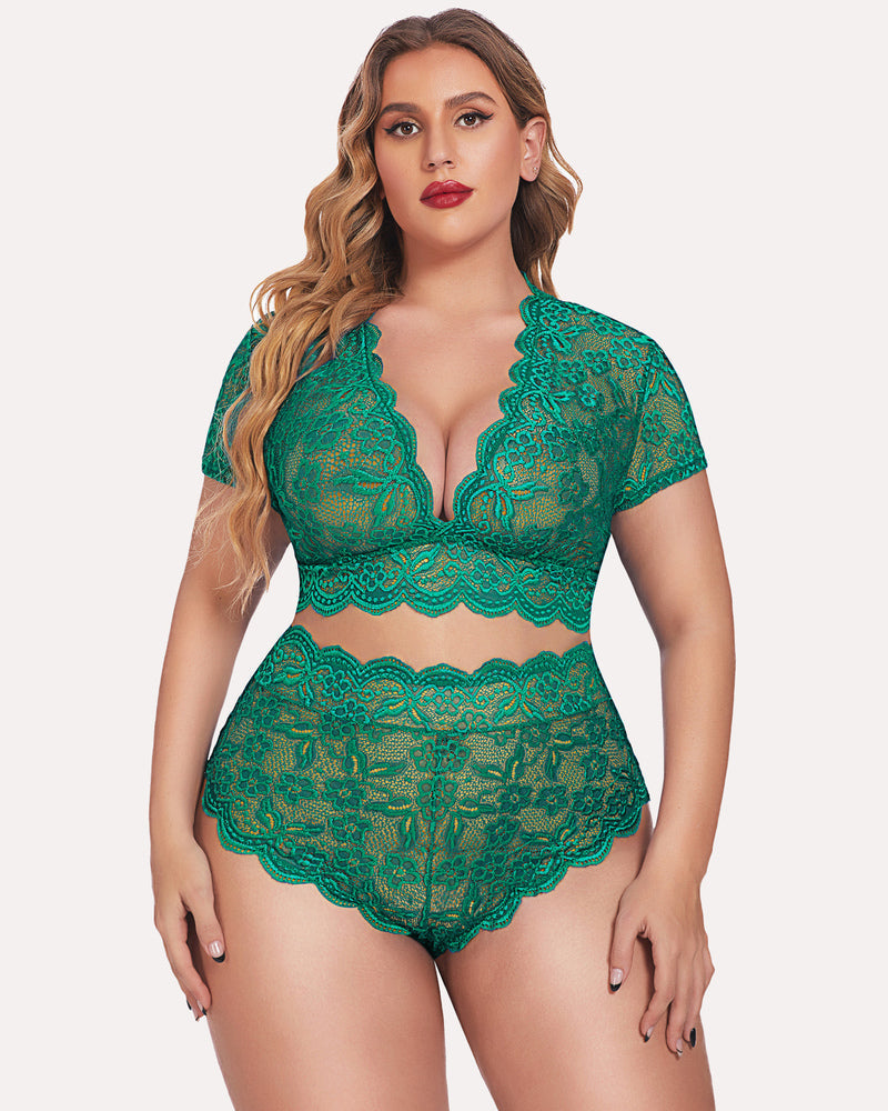 Plus Size Set mit floralem Spitzenbesatz