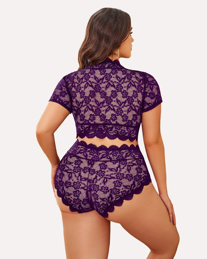 Plus Size Set mit floralem Spitzenbesatz