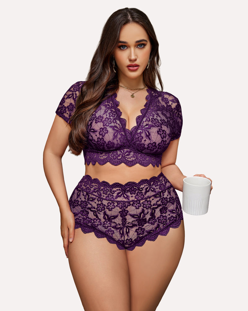Plus Size Set mit floralem Spitzenbesatz