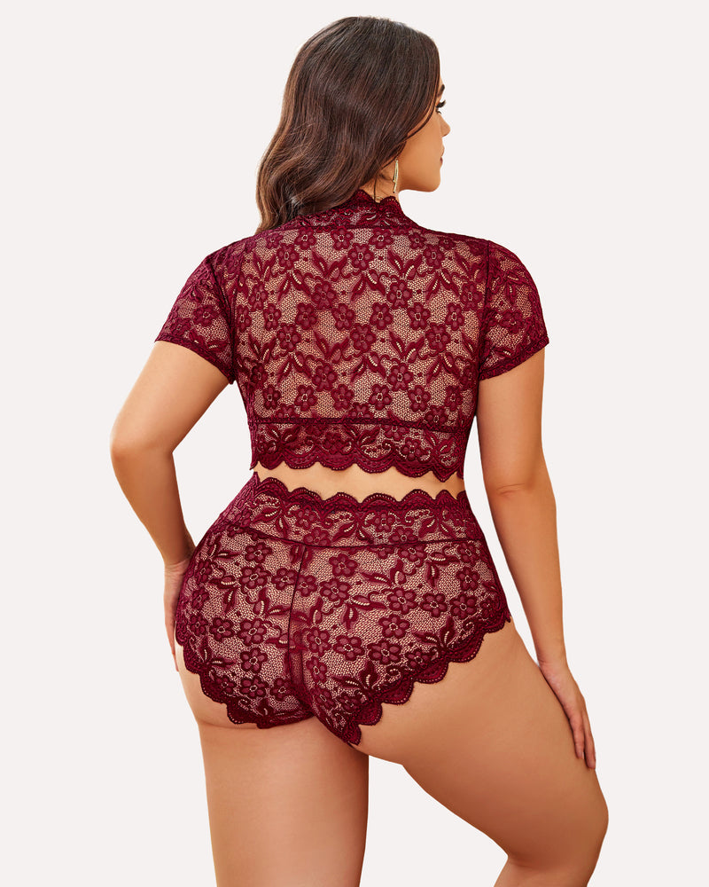Plus Size Set mit floralem Spitzenbesatz