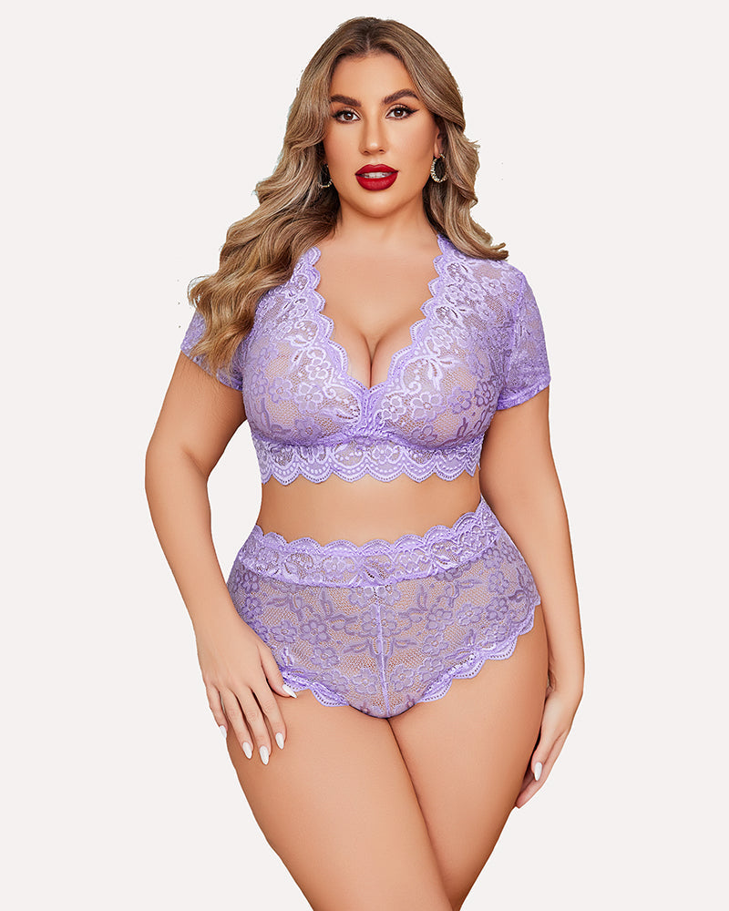 Plus Size Set mit floralem Spitzenbesatz