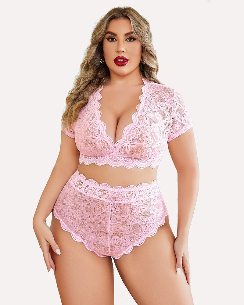 Plus Size Set mit floralem Spitzenbesatz