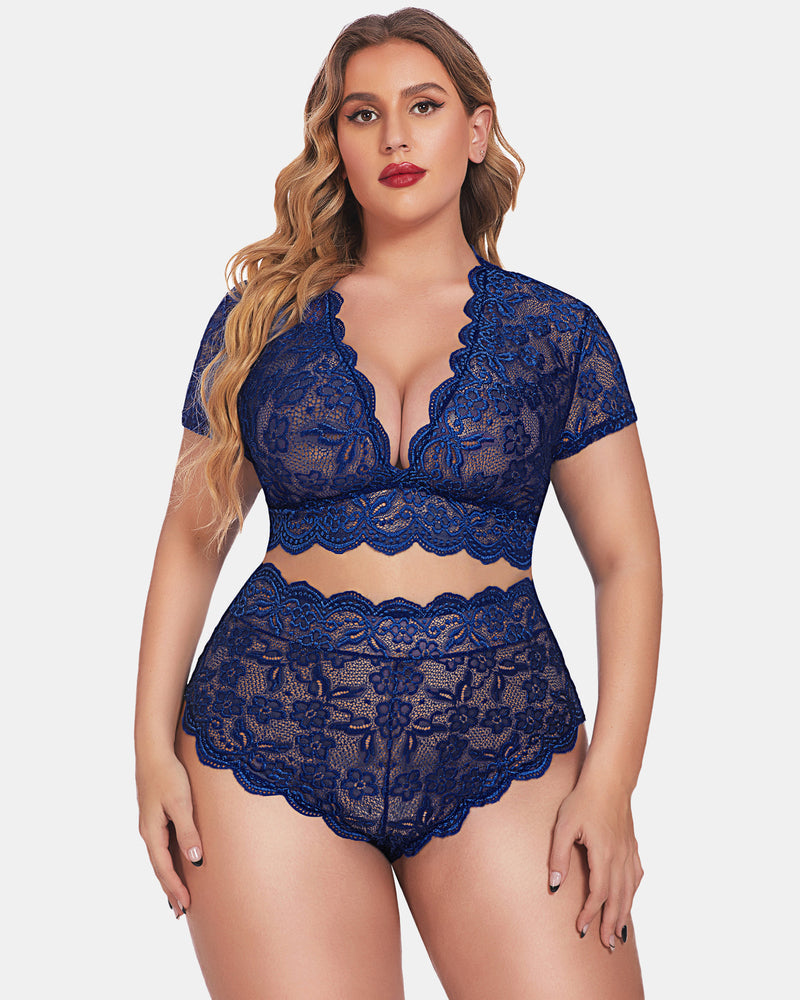 Plus Size Set mit floralem Spitzenbesatz