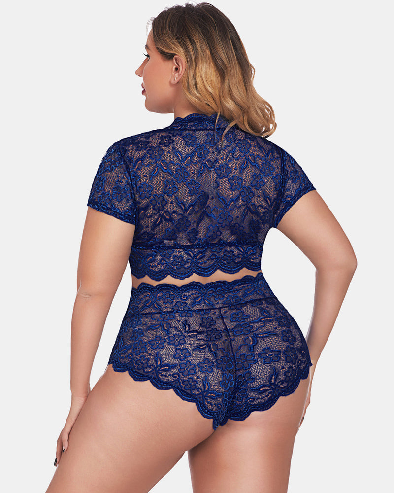 Plus Size Set mit floralem Spitzenbesatz