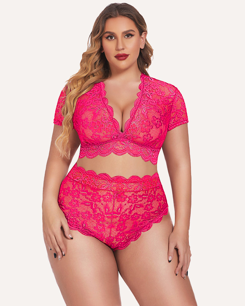 Plus Size Set mit floralem Spitzenbesatz