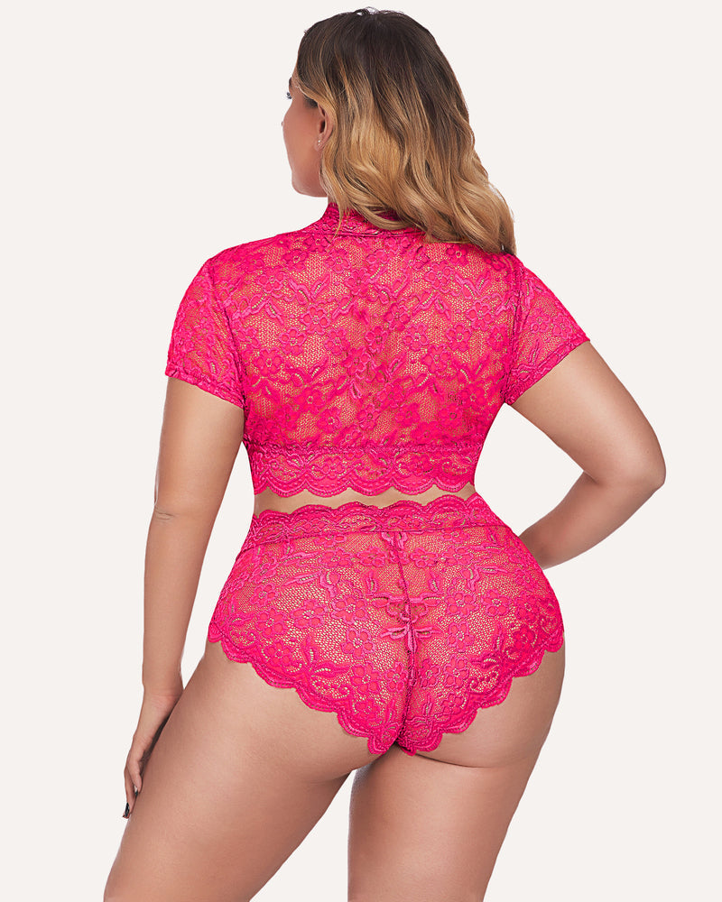 Plus Size Set mit floralem Spitzenbesatz