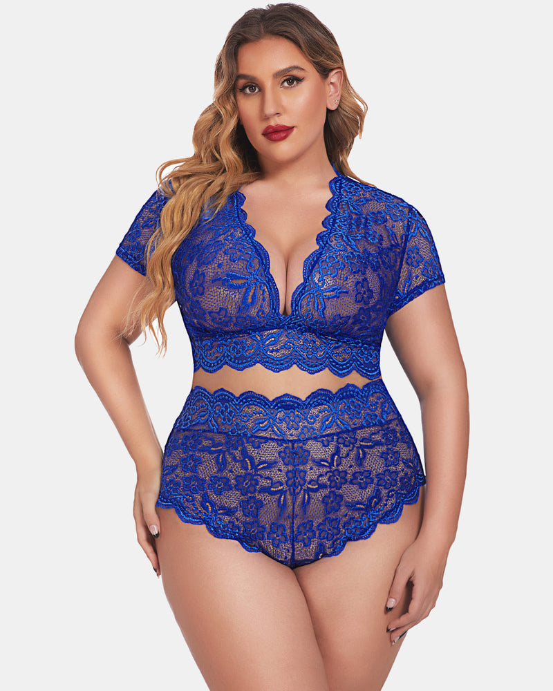 Plus Size Set mit floralem Spitzenbesatz