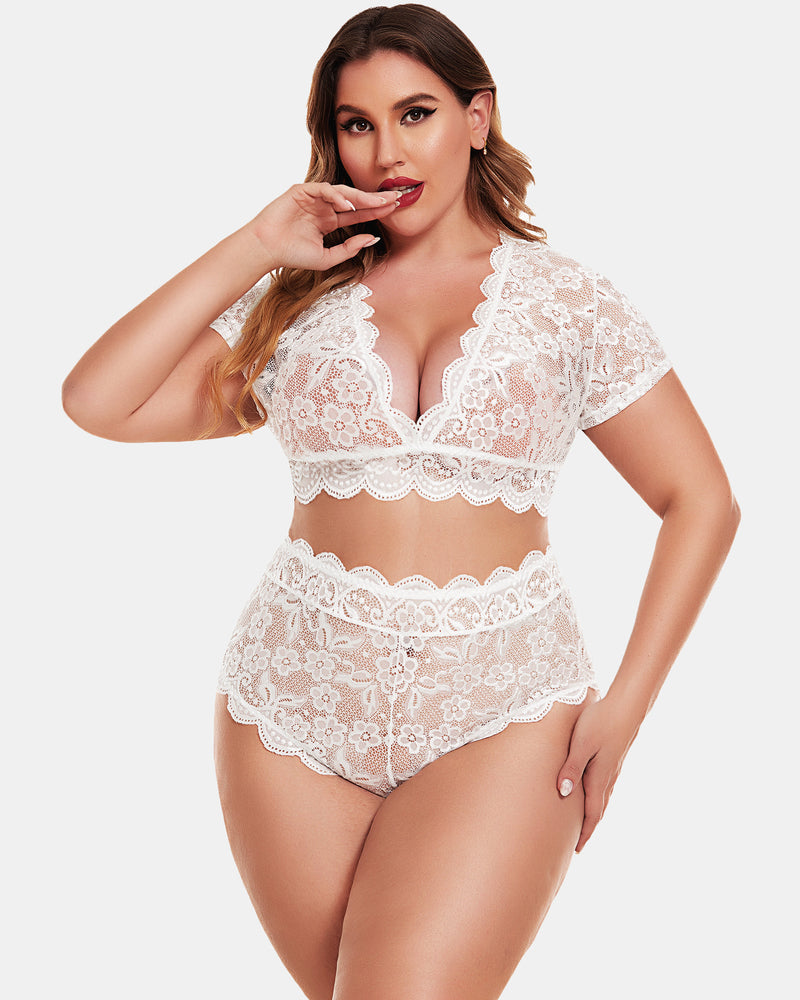 Plus Size Set mit floralem Spitzenbesatz