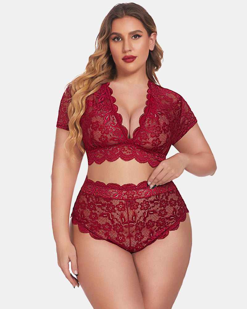 Plus Size Set mit floralem Spitzenbesatz
