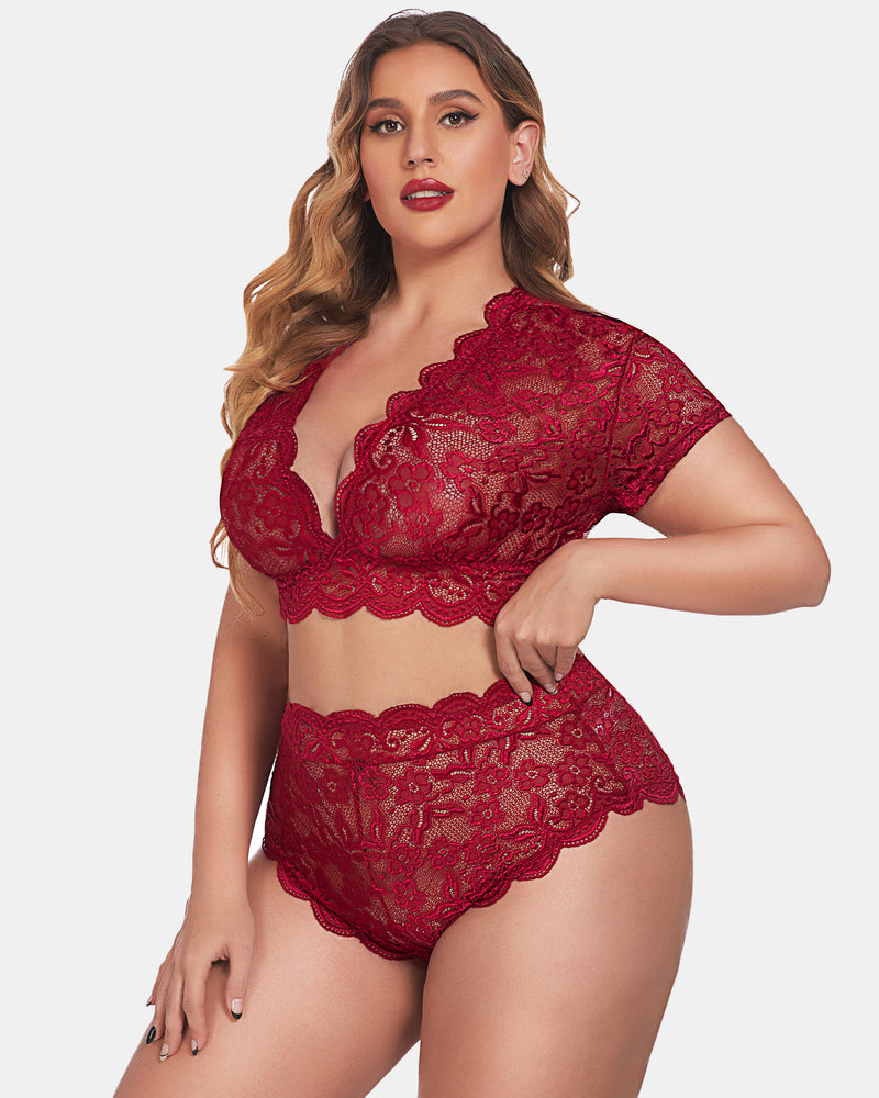 Plus Size Set mit floralem Spitzenbesatz