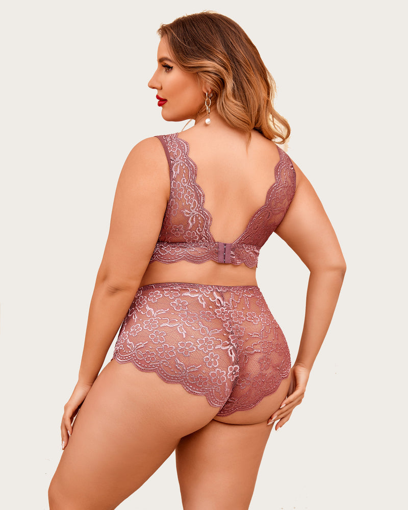 Plus Size Spitze Halter hohe Taille Panty Set