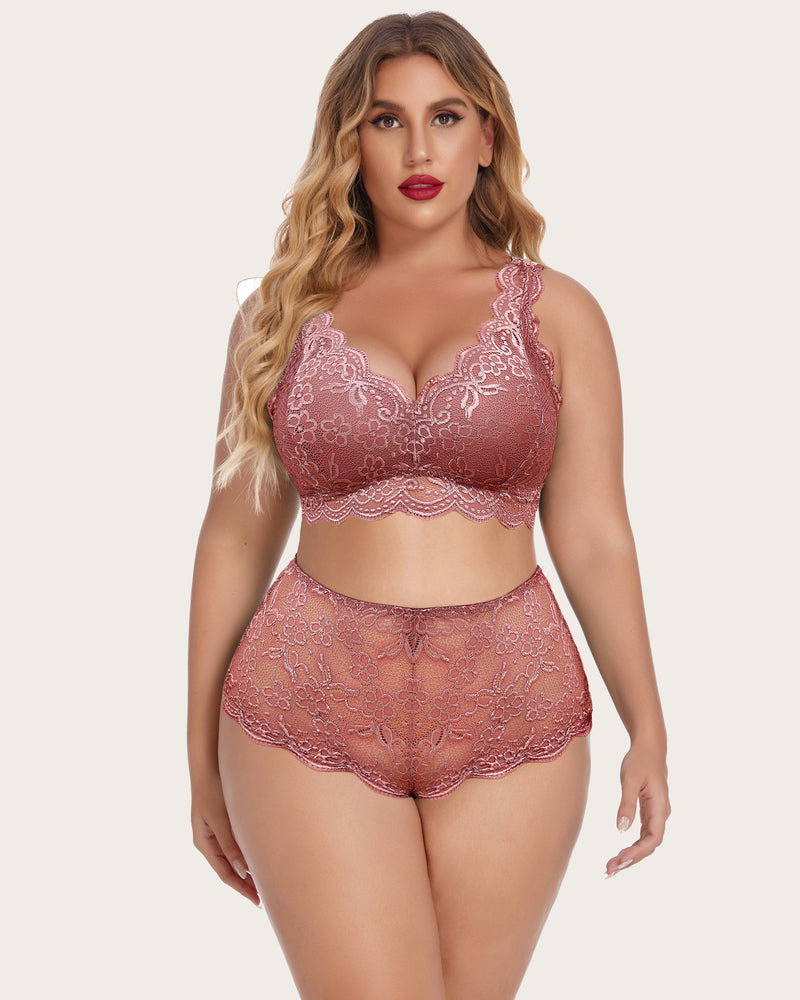 Plus Size Spitze Halter hohe Taille Panty Set