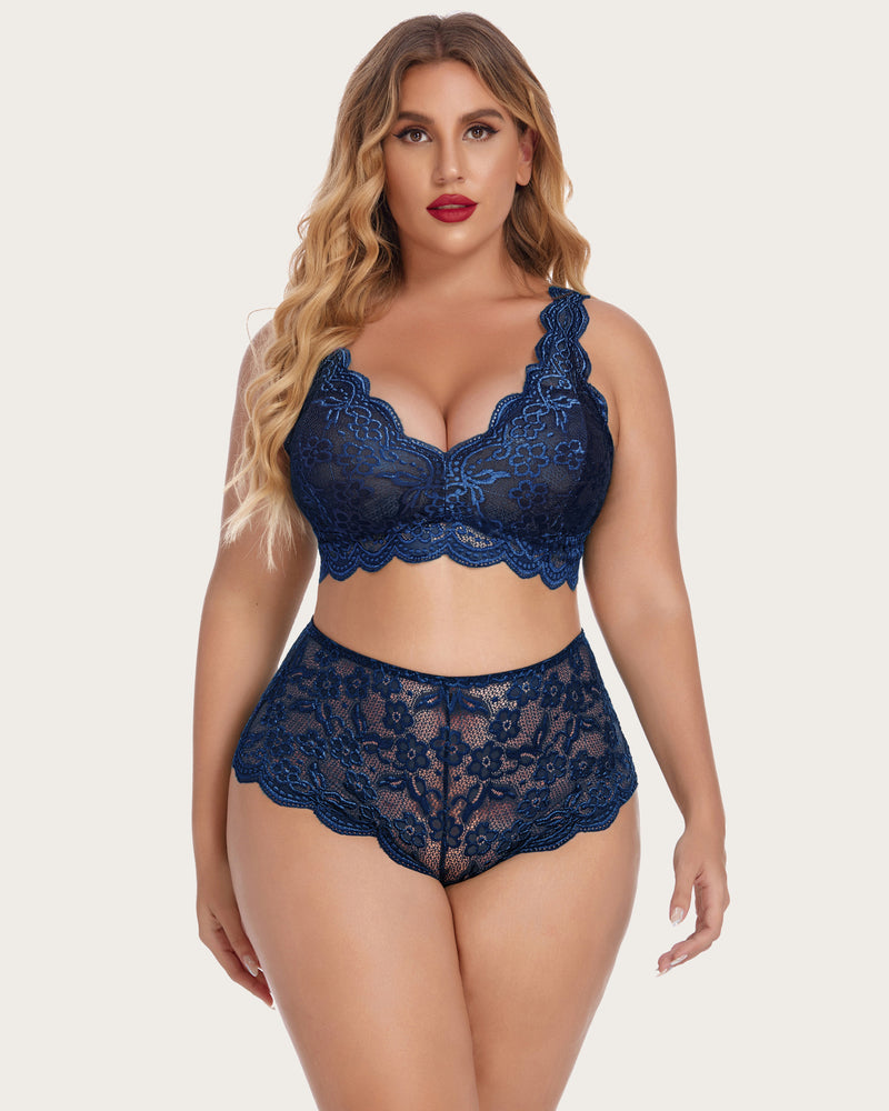 Plus Size Spitze Halter hohe Taille Panty Set