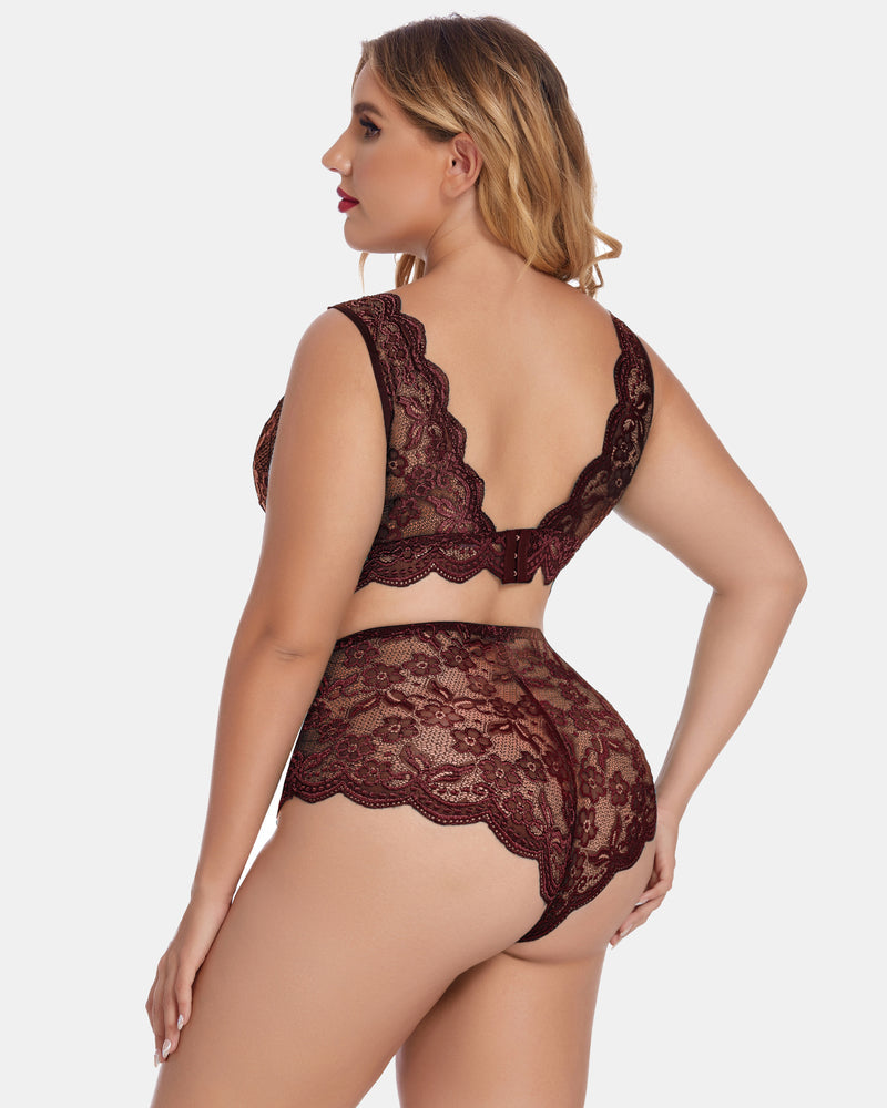 Plus Size Spitze Halter hohe Taille Panty Set