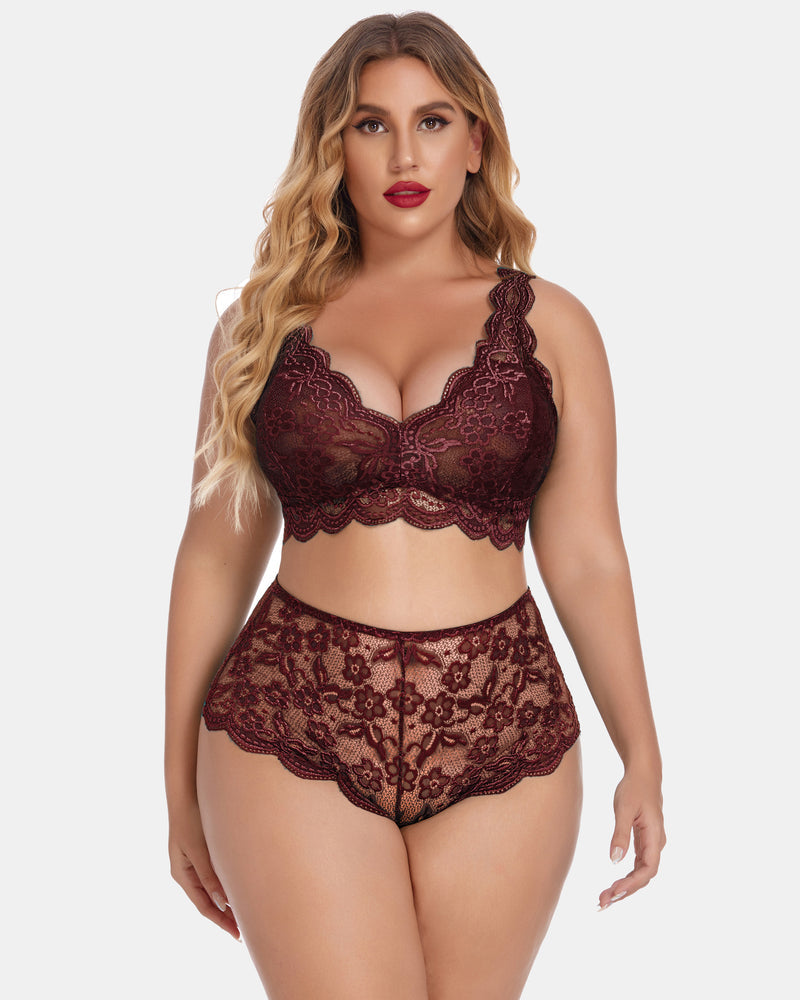 Plus Size Spitze Halter hohe Taille Panty Set