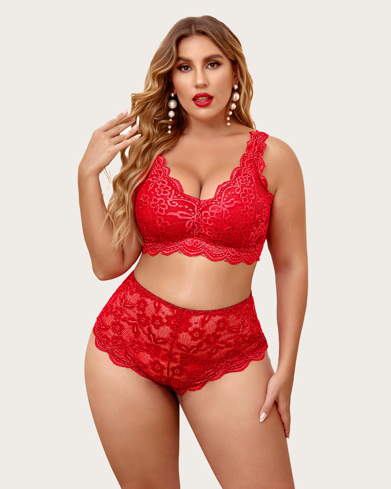 Plus Size Spitze Halter hohe Taille Panty Set