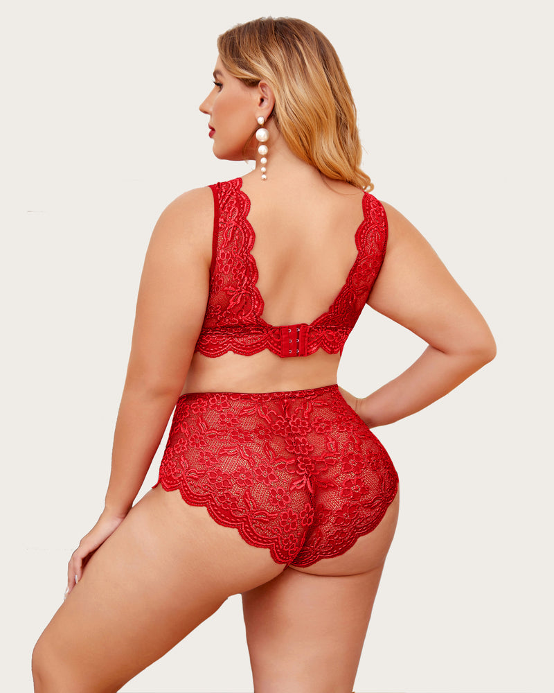 Plus Size Spitze Halter hohe Taille Panty Set