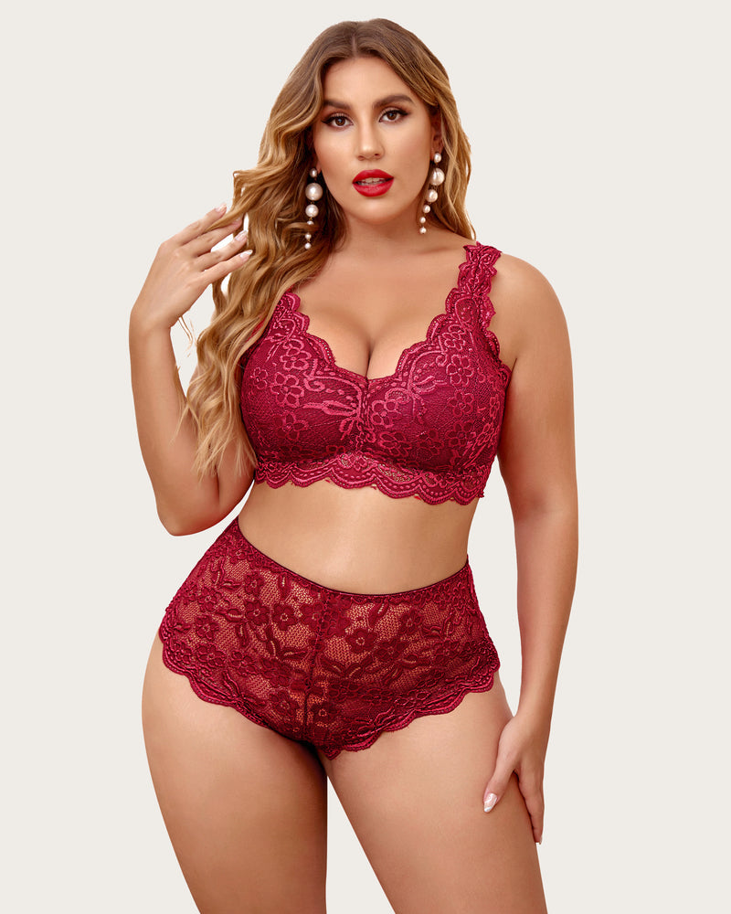 Plus Size Spitze Halter hohe Taille Panty Set