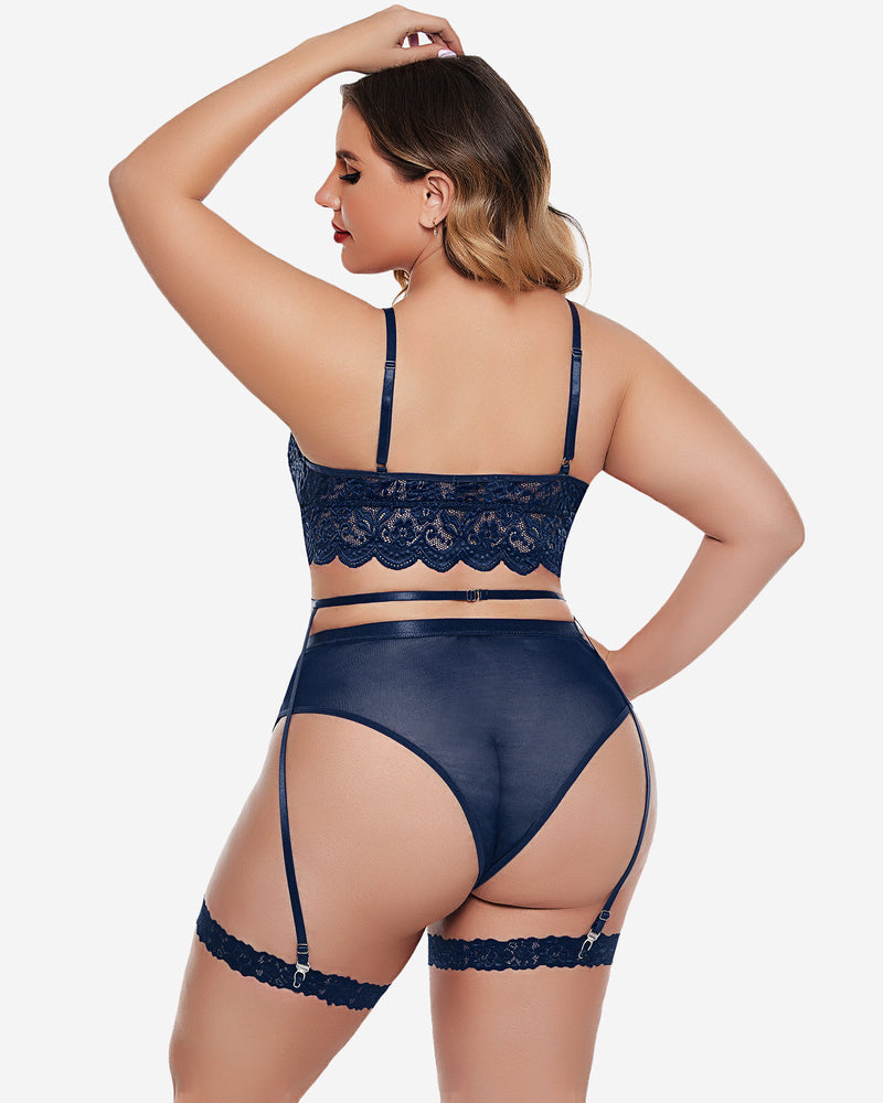 Plus Größe Spitze Trim BH Höschen Set