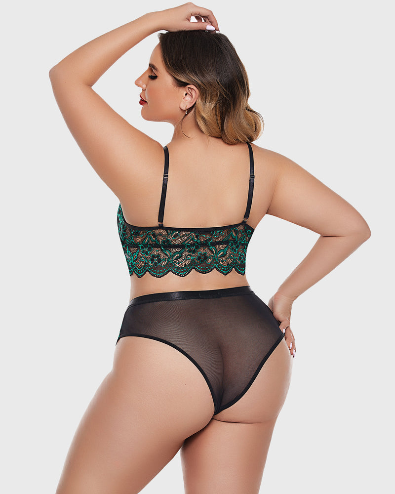 Plus Größe Spitze Trim BH Höschen Set