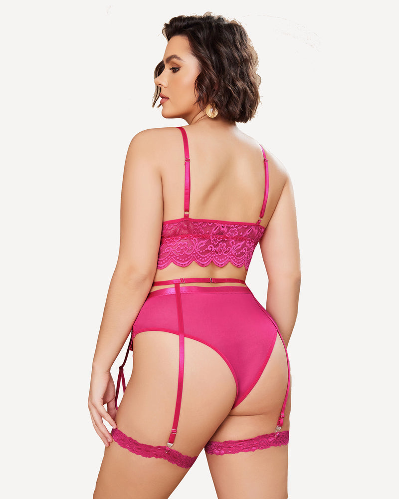 Plus Größe Spitze Trim BH Höschen Set