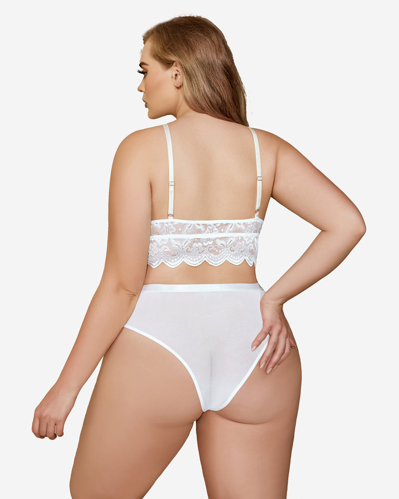 Plus Größe Spitze Trim BH Höschen Set