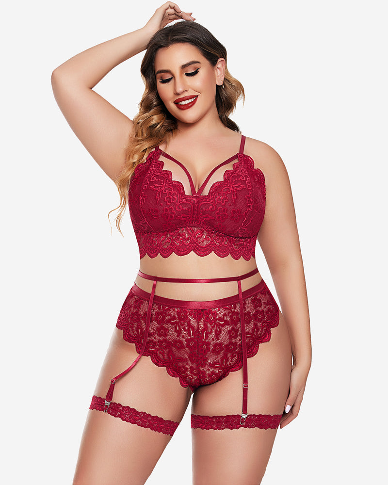 Plus Größe Spitze Trim BH Höschen Set