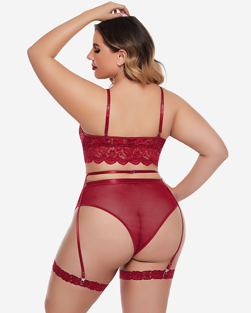 Plus Größe Spitze Trim BH Höschen Set