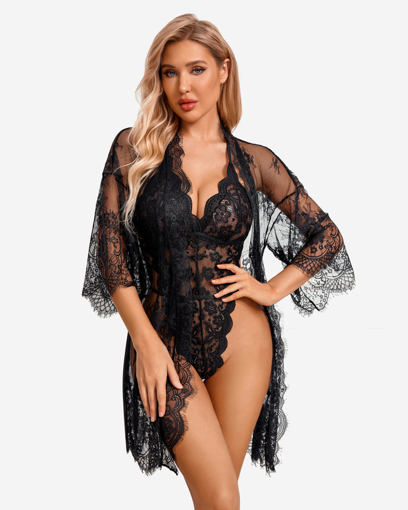 2er Set Spitzenrobe mit Teddy