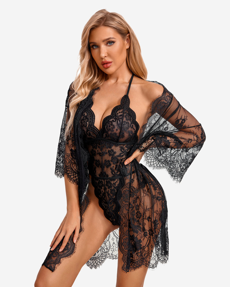 2er Set Spitzenrobe mit Teddy