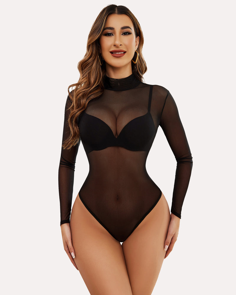 Langärmeliger durchsichtiger Bodysuit