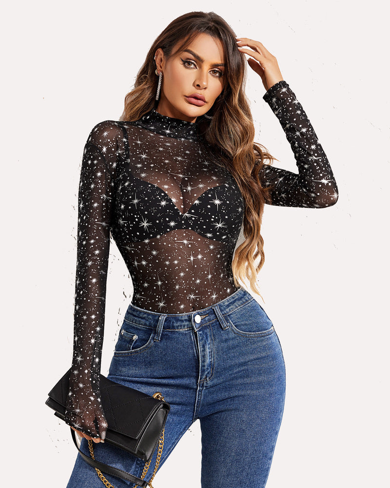 Langärmeliger durchsichtiger Bodysuit