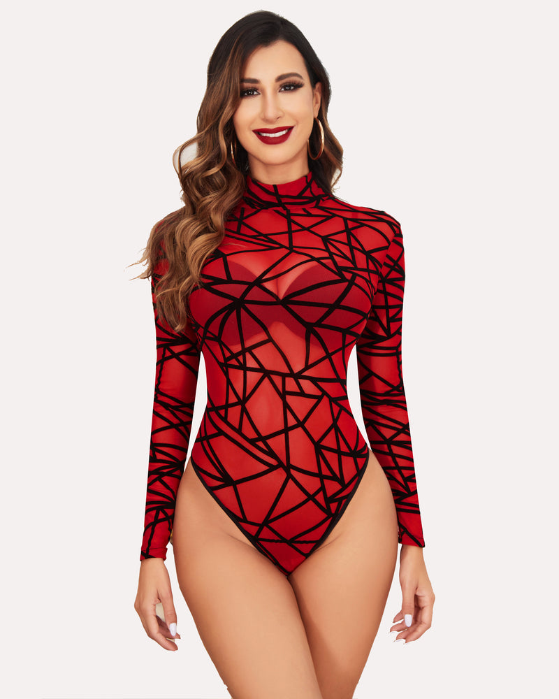 Langärmeliger durchsichtiger Bodysuit