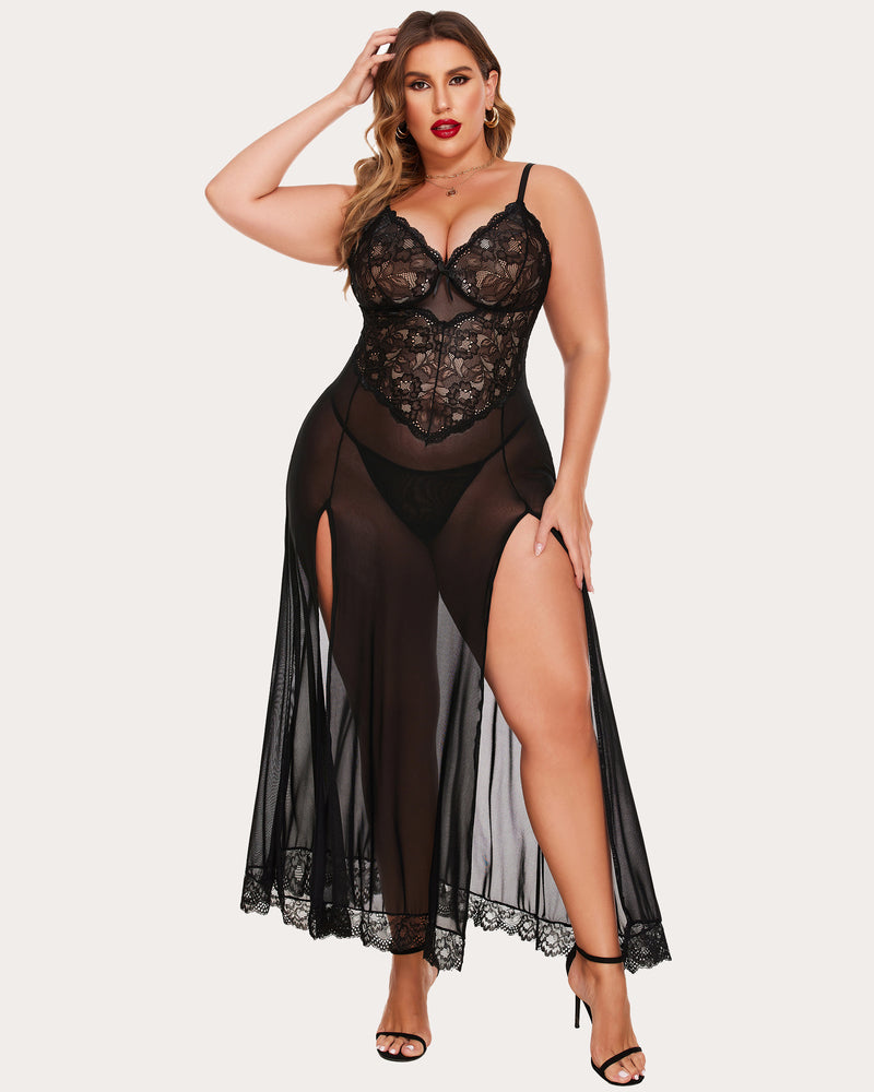 Plus Size Floral Seite Schlitze Nachthemd